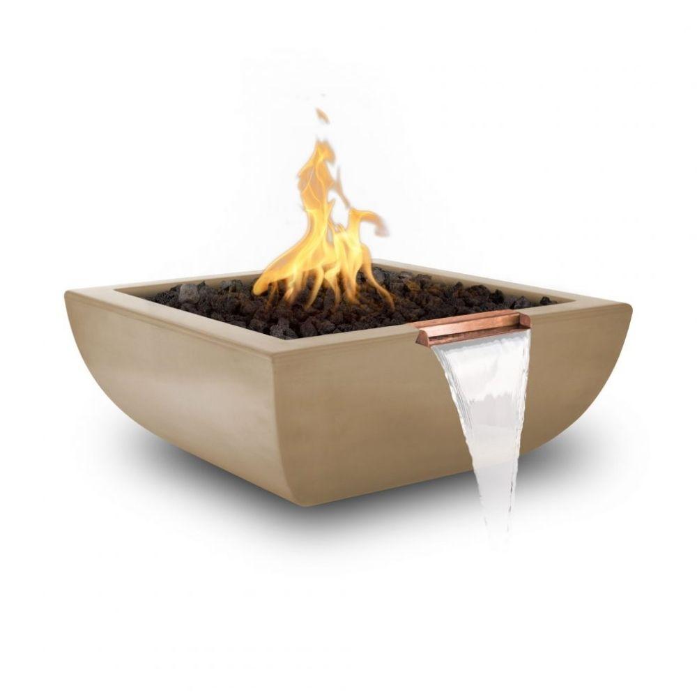 Outdoor Plus Avalon 30-Inch Square Concrete Gas Fire and Water Bowl - Match Lit