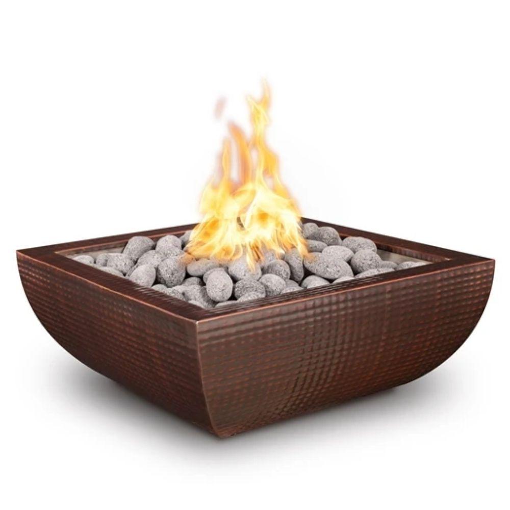 Outdoor Plus Avalon Square Hammered Copper Gas Fire Bowl - Electronic