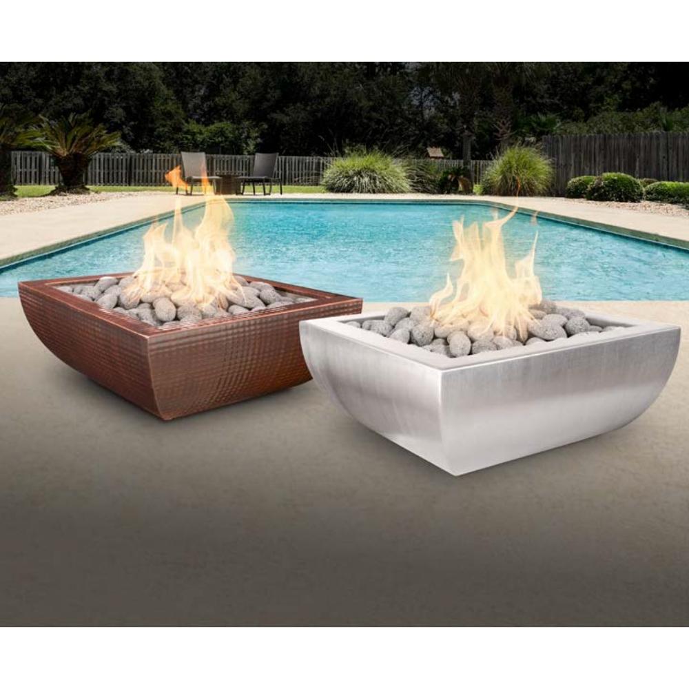 Outdoor Plus Avalon Square Hammered Copper Gas Fire Bowl - Electronic