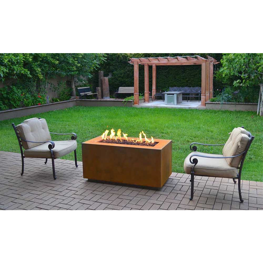 Outdoor Plus Pismo Corten Steel Gas Fire Pit - Match Lit