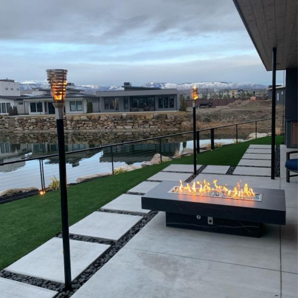 Outdoor Plus Newport Rectangular Concrete Gas Fire Table - Flame Sense