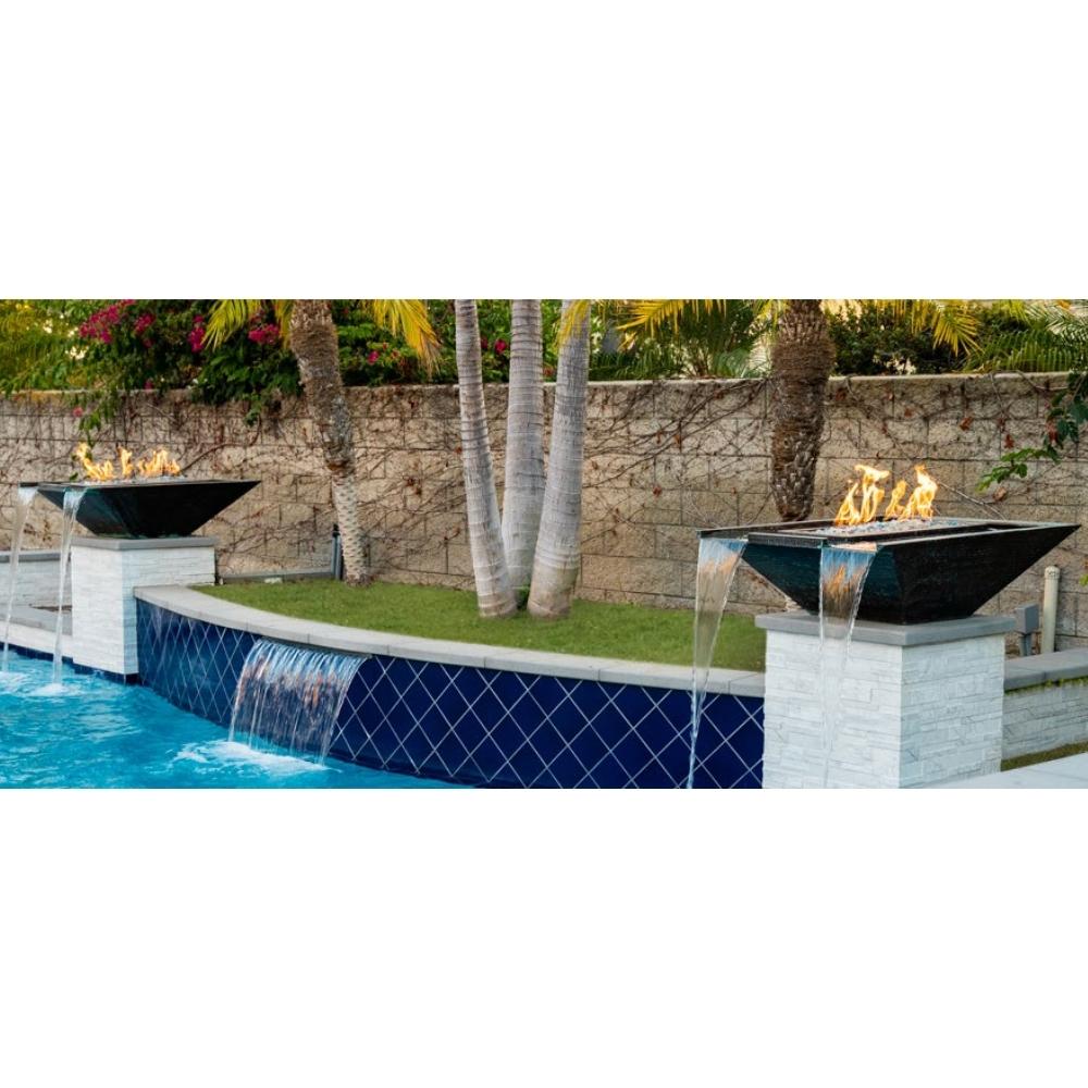 Outdoor Plus Nile Rectangular Copper Gas Fire and Water Bowl - Electronic