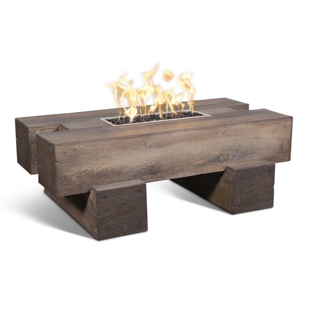 Outdoor Plus Palo Rectangular Wood Grain GFRC Gas Fire Pit Table - Flame Sense
