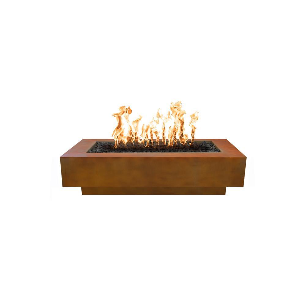 Outdoor Plus Coronado 15-Inch Tall Rectangular Corten Steel Gas Fire Pit - Match Lit