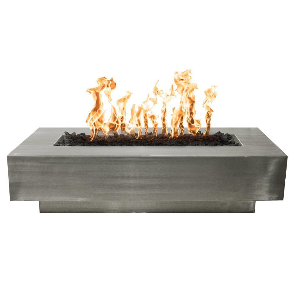 Outdoor Plus Coronado 15-Inch Tall Rectangular Stainless Steel Gas Fire Pit - Match Lit
