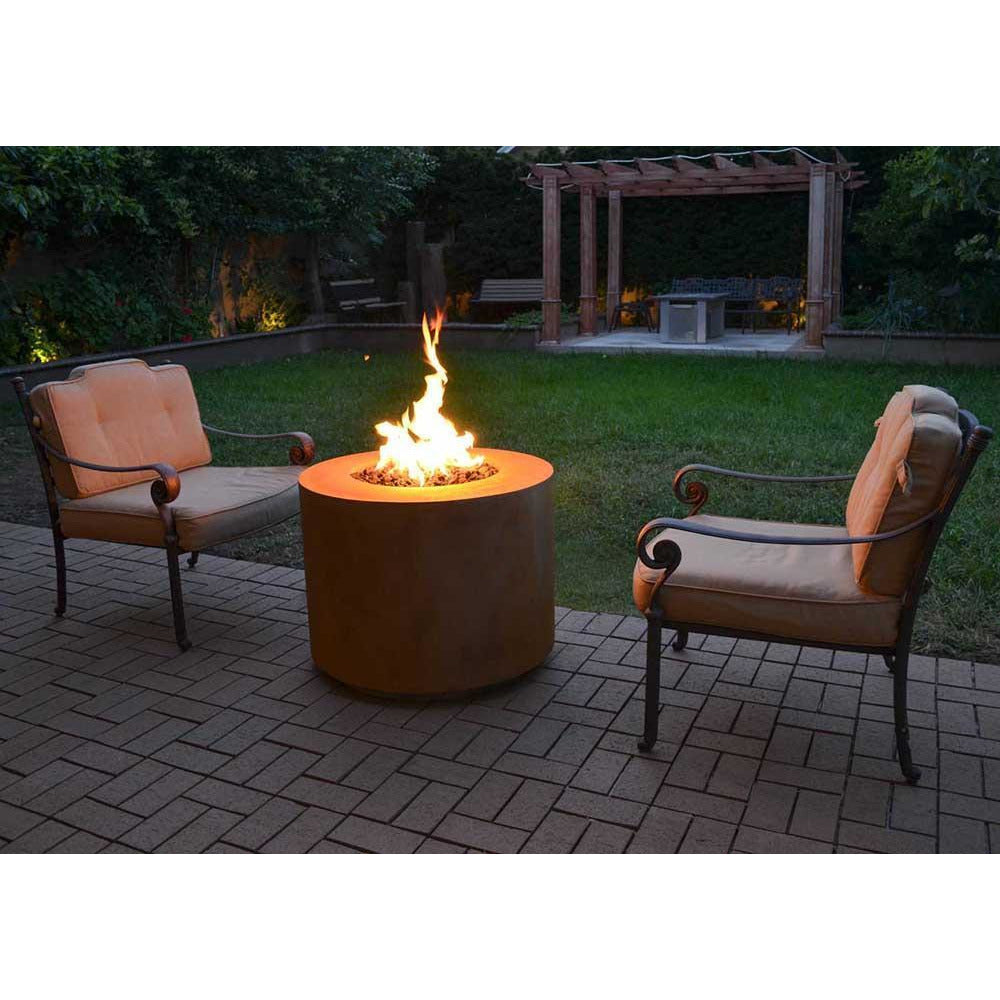 Outdoor Plus Beverly Round Corten Steel Gas Fire Pit - Match Lit