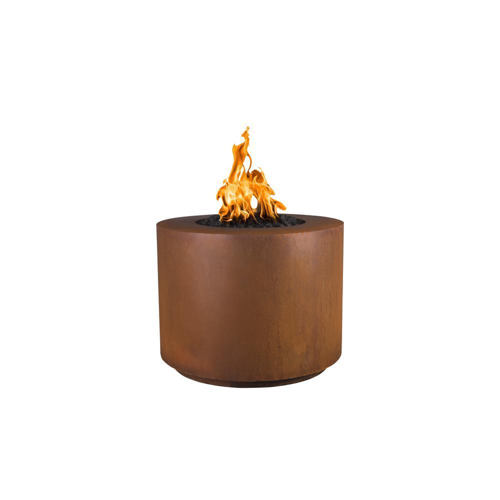 Outdoor Plus Beverly Round Corten Steel Gas Fire Pit - Match Lit