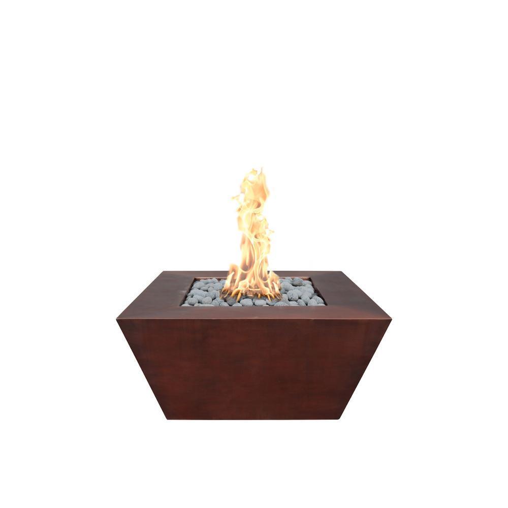 Outdoor Plus Redan Square Copper Gas Fire Pit - Match Lit