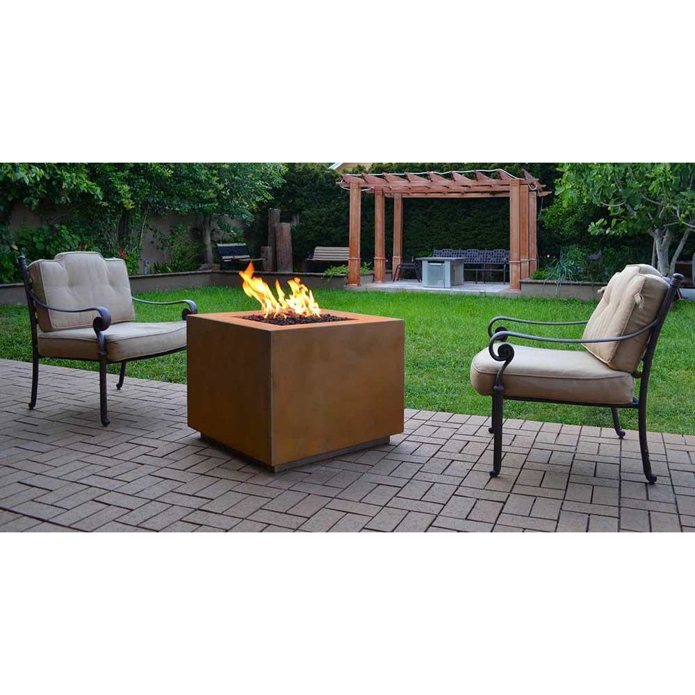 Outdoor Plus Forma Square Corten Steel Gas Fire Pit - Match Lit