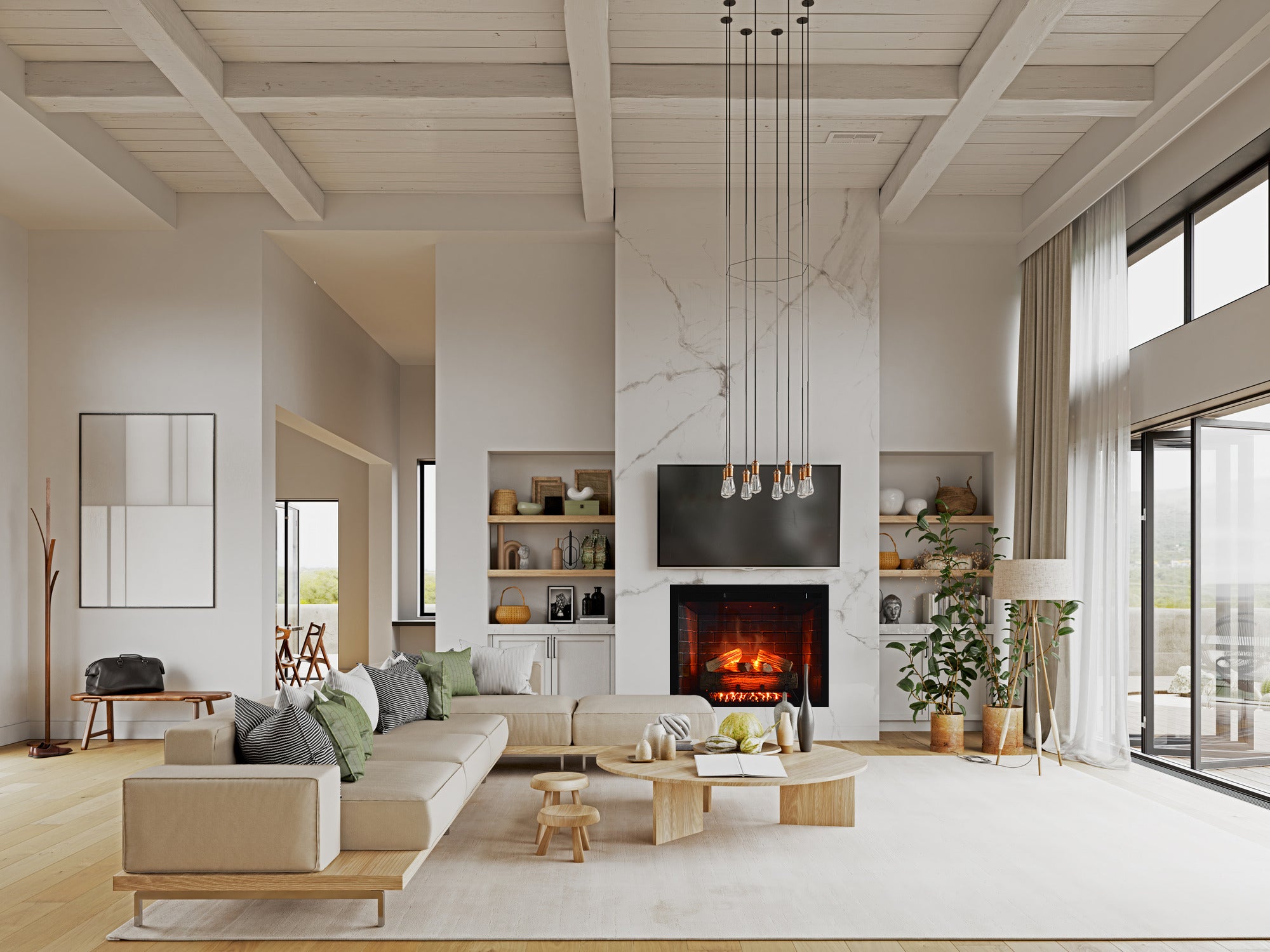 Classic Edition Electric Fireplace by Fire & Ice - Modern living room with a fireplace, sofa, and decorative items.