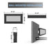 Diagram showing dimensions and wall mounted installation of Napoleon Stylus Cara Elite 59-Inch Electric Fireplace.